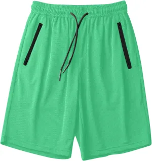 Mens Quick Dry Running Shorts with Zipper Pocket Drawstring Waist Summer Breathable Ice Silk Workout Short Pants