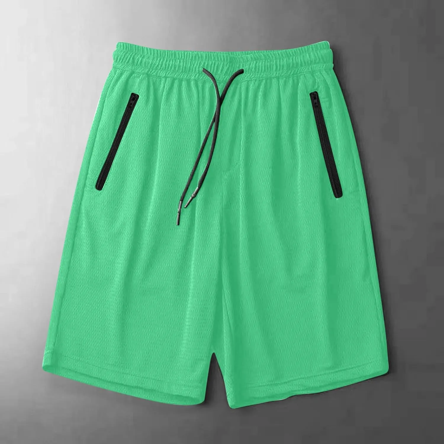 Mens Quick Dry Running Shorts with Zipper Pocket Drawstring Waist Summer Breathable Ice Silk Workout Short Pants