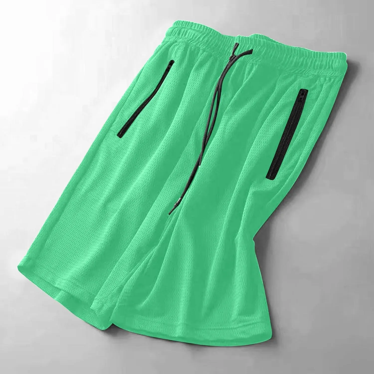Mens Quick Dry Running Shorts with Zipper Pocket Drawstring Waist Summer Breathable Ice Silk Workout Short Pants