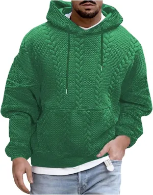 Mens Relaxed Fit Knitted Hoodie Hipster Casual Long Sleeve Solid Color Pullover Sweater Lightweight Hooded Sweatshirt
