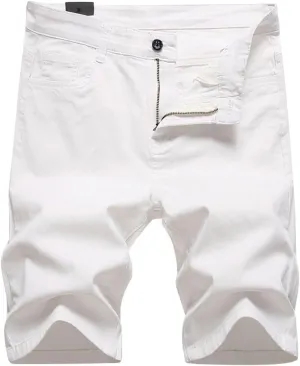 Mens Short Overalls Denim Ripped Denim Shorts Ripped Regular Fit 5-Pocket Jean Work Denim Shorts with Cargo Pockets