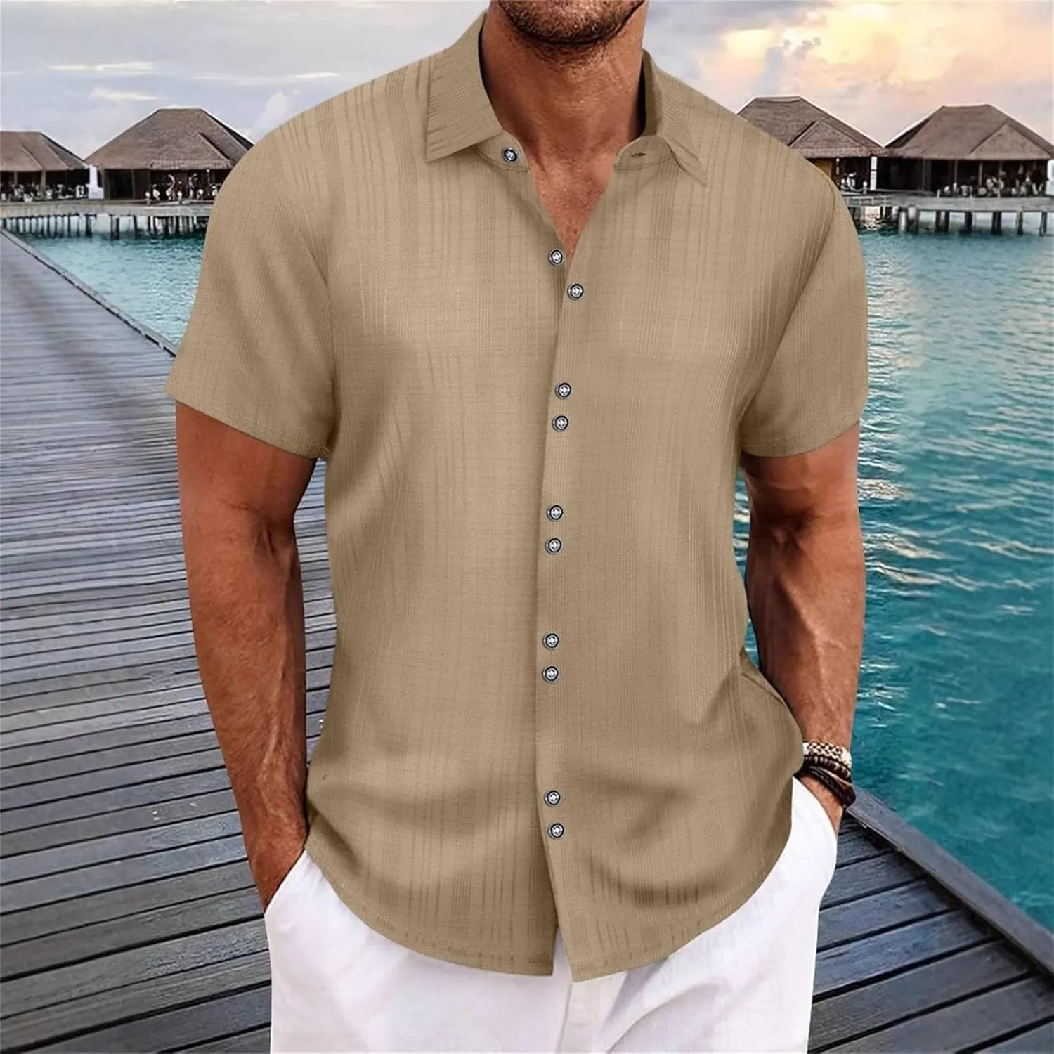 Men's Short Sleeve Button Down Shirt Summer Casual Lightweight Hipster Beach Wedding Shirts Stylish Hawaiian Tops