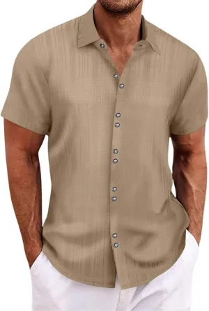 Men's Short Sleeve Button Down Shirt Summer Casual Lightweight Hipster Beach Wedding Shirts Stylish Hawaiian Tops
