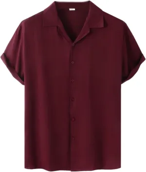 Mens Short Sleeve Shirts Casual Button Down Lightweight Vintage Comfy Tshirts Solid Camp Shirt Spring Summer Tees