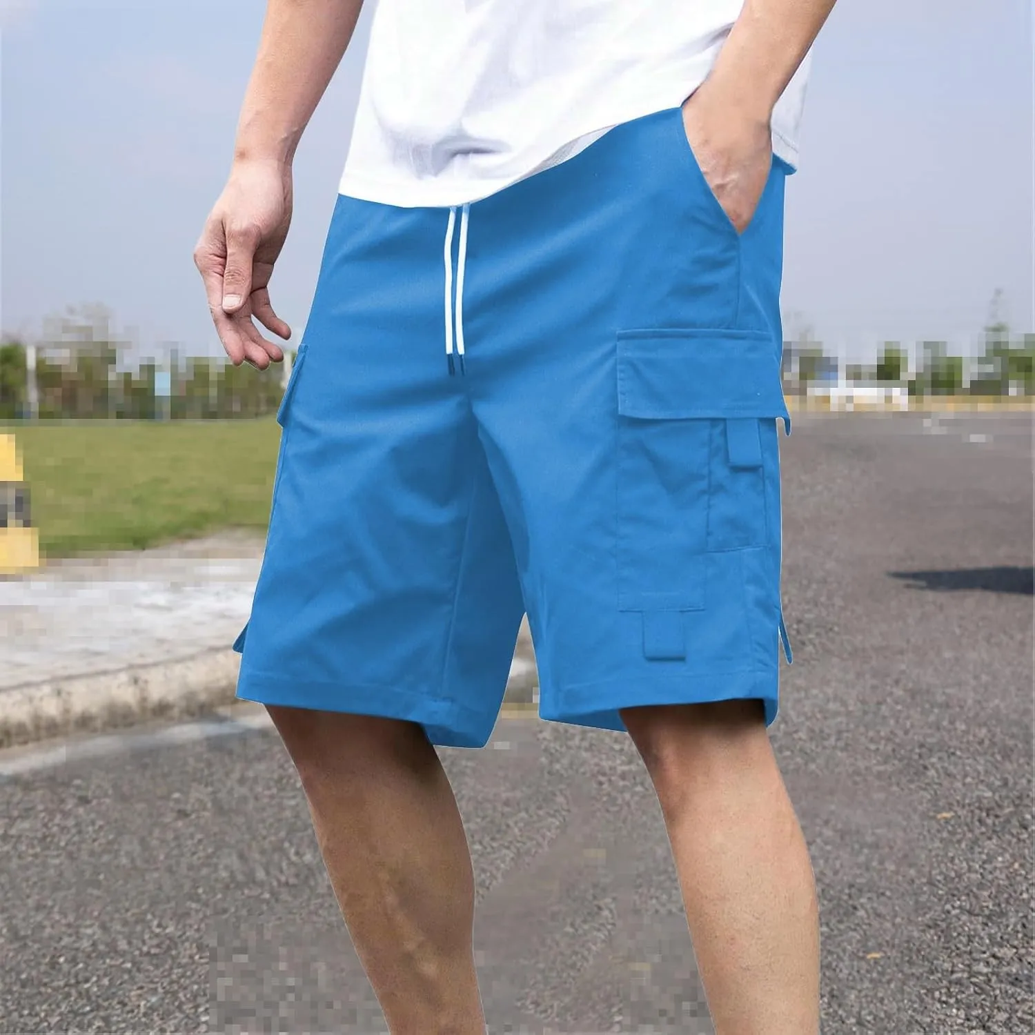 Mens Shorts Casual Loose Fit Cool Summer Outdoor Camp SweatShorts Fashion Drawstring Straight Shorts Leg with Pocket