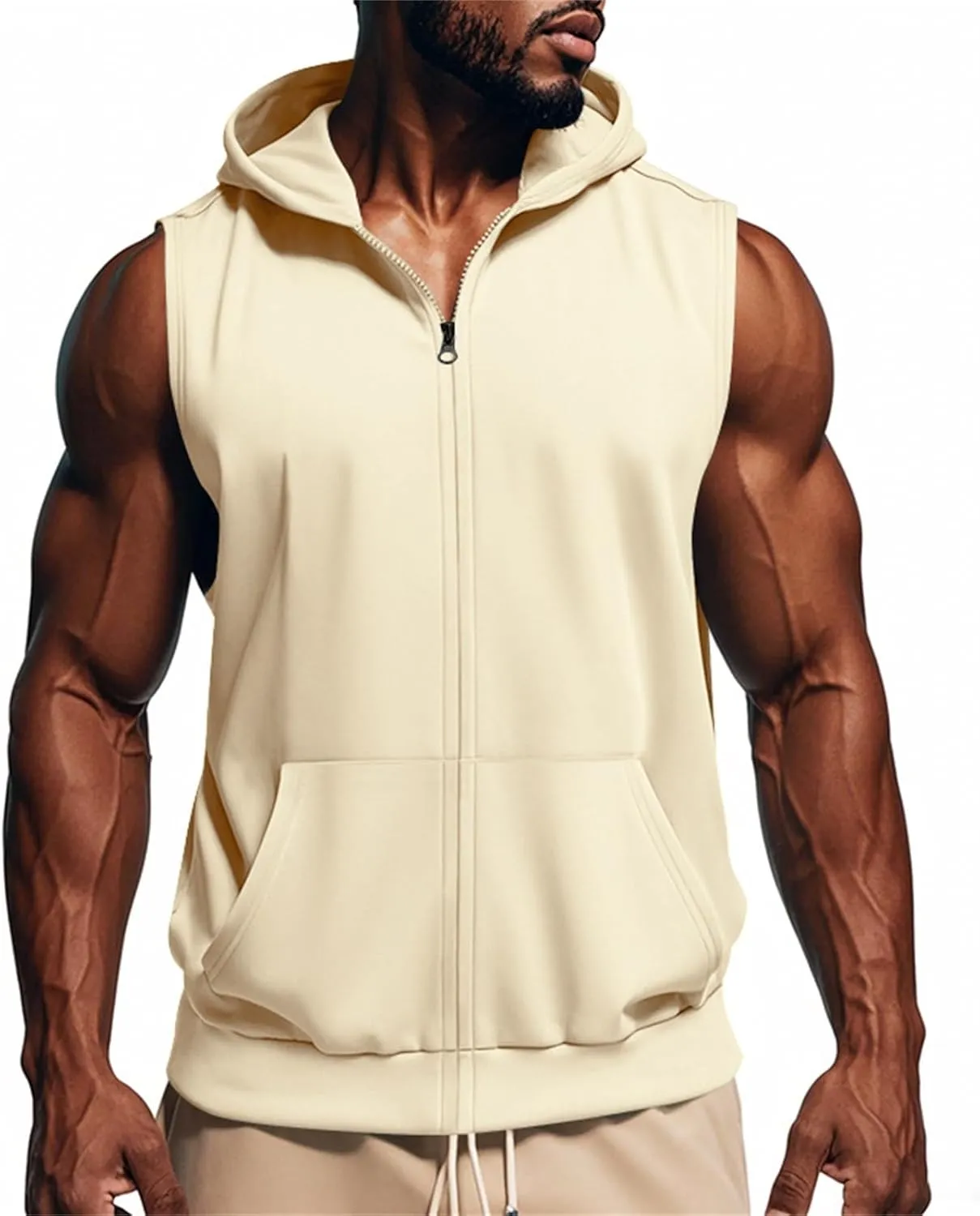 Men's Sleeveless Hooded Tank Tops Athletic Gym Workout Full Zip Vest Shirts Lightweight Dry fit Muscle Cut Off T-Shirt