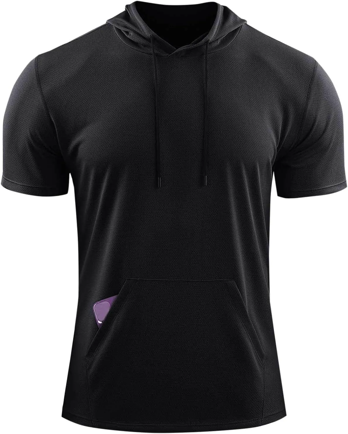 Mens Sweatwear Workout Athletic Draswsting Short Sleeve Hoodies Classic Lightweight Stretch Kangaroo Pocket T Shirt