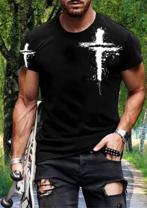 Mens T-Shirts Jesus Cross Faith Vintage Oil Painting Casual Short Sleeve T-Shirts Summer Crew Neck Christian Tops