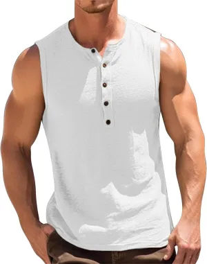 Men's Tank Tops Summer UPF 50  Casual Button Up Sleeveless Shirt Tropical Hawaiian Beach Sun Protection Cut Off Shirts