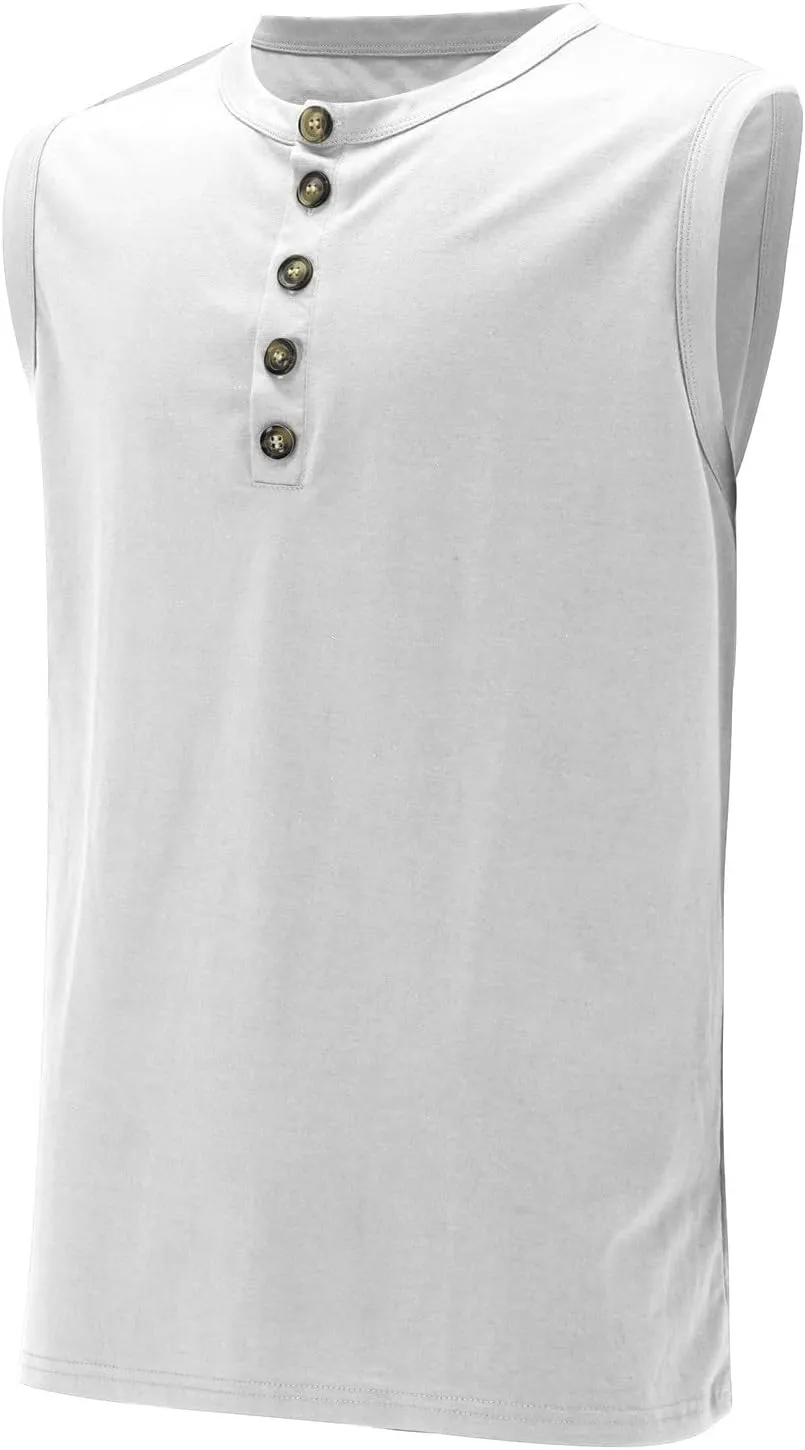 Men's Tank Tops Summer UPF 50  Casual Button Up Sleeveless Shirt Tropical Hawaiian Beach Sun Protection Cut Off Shirts