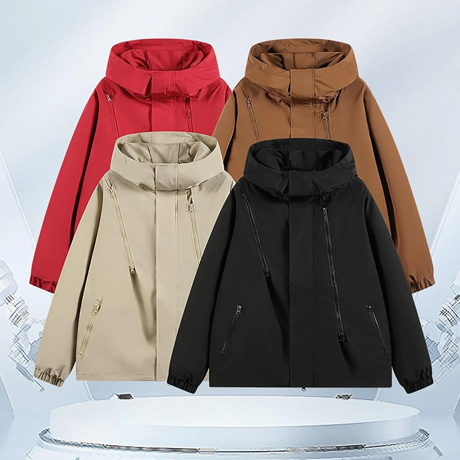 Men's Waterproof Rain Jacket Hoodie Solid Lightweight Windbreaker Softshell Jacket Casual Outdoor Athletic Outwear