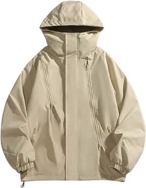 Men's Waterproof Rain Jacket Hoodie Solid Lightweight Windbreaker Softshell Jacket Casual Outdoor Athletic Outwear