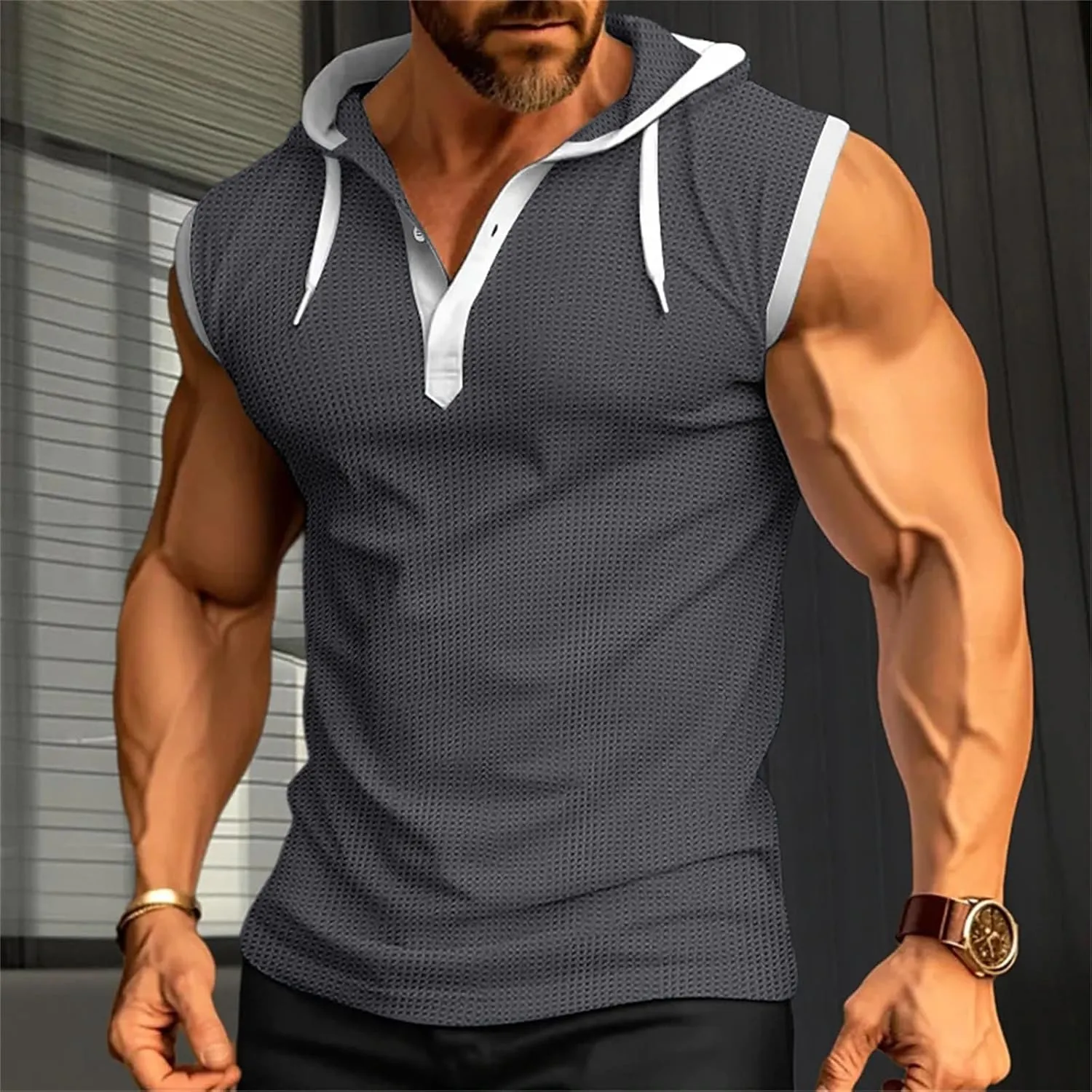 Men's Workout Tank Tops with Hood Sleeveless Cut Off Muscle Shirt Stylish Hoodies Pullover Thin Quick Dry Vest Shirts