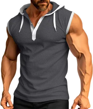 Men's Workout Tank Tops with Hood Sleeveless Cut Off Muscle Shirt Stylish Hoodies Pullover Thin Quick Dry Vest Shirts