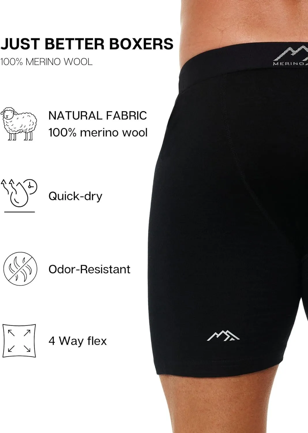 Merino.tech Merino Wool Underwear Mens - 100% Merino Wool Base Layer Boxer Briefs for Men