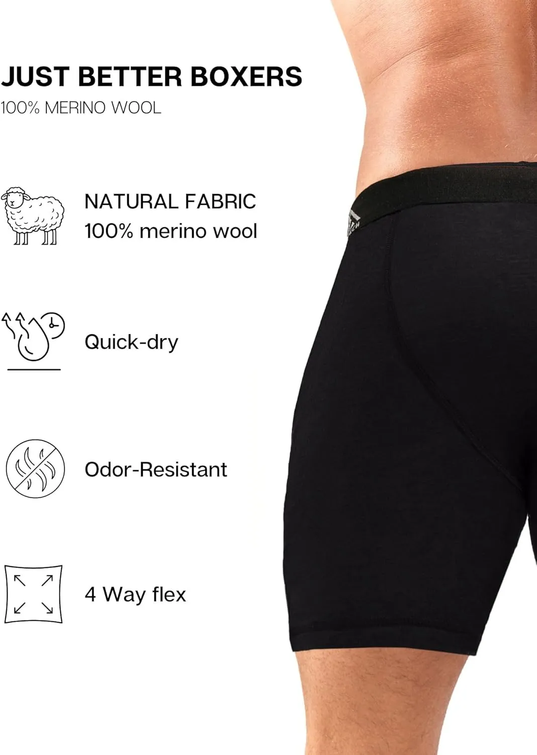 Merino.tech Merino Wool Underwear Mens - 100% Merino Wool Base Layer Boxer Briefs for Men