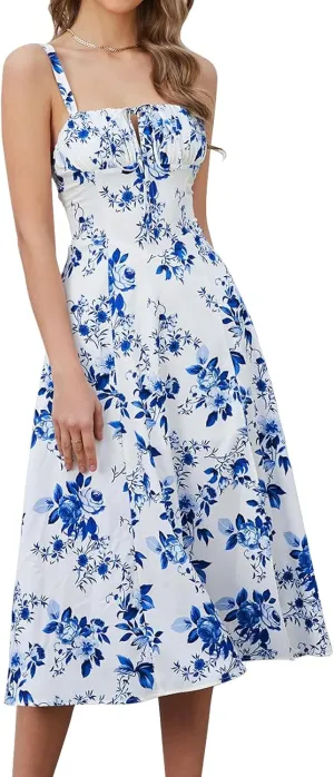 Midi Dresses for Women Boho Flowy Slit Lace Up Dresses Going Out A Line Summer Sexy Beach Casual Sundress 2025