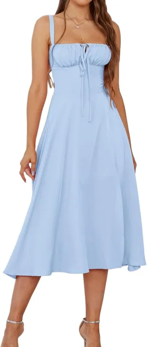 Midi Dresses for Women Boho Flowy Slit Lace Up Dresses Going Out A Line Summer Sexy Beach Casual Sundress 2025