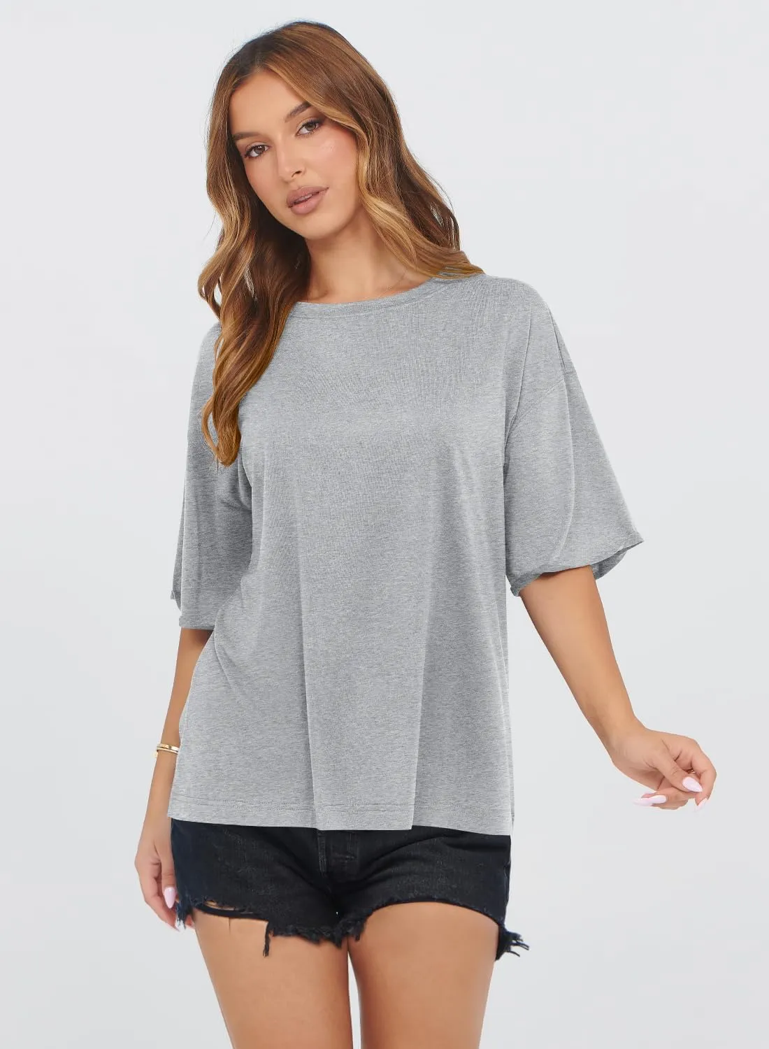 MIHOLL Women's Oversized T-Shirts Casual Short Sleeve Loose Fit Tops Tees Crewneck Summer Trendy Blouse