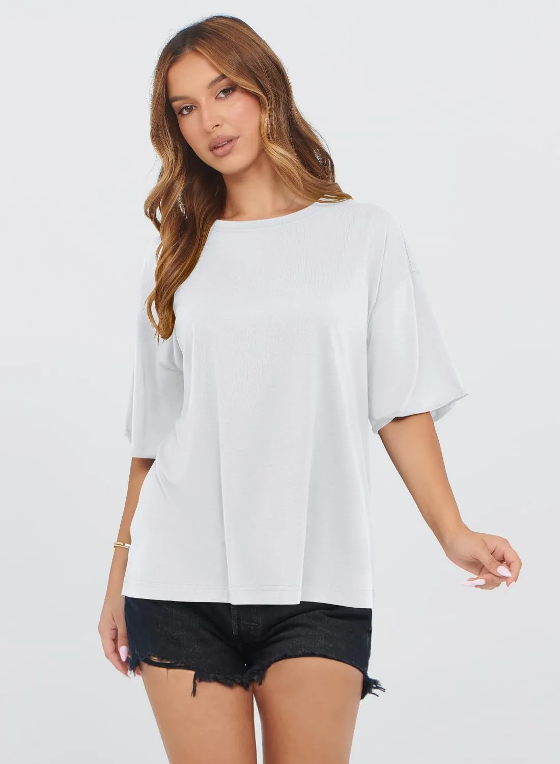 MIHOLL Women's Oversized T-Shirts Casual Short Sleeve Loose Fit Tops Tees Crewneck Summer Trendy Blouse
