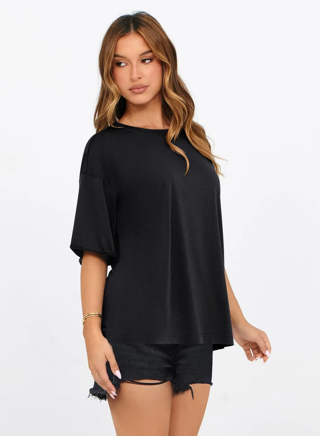 MIHOLL Women's Oversized T-Shirts Casual Short Sleeve Loose Fit Tops Tees Crewneck Summer Trendy Blouse