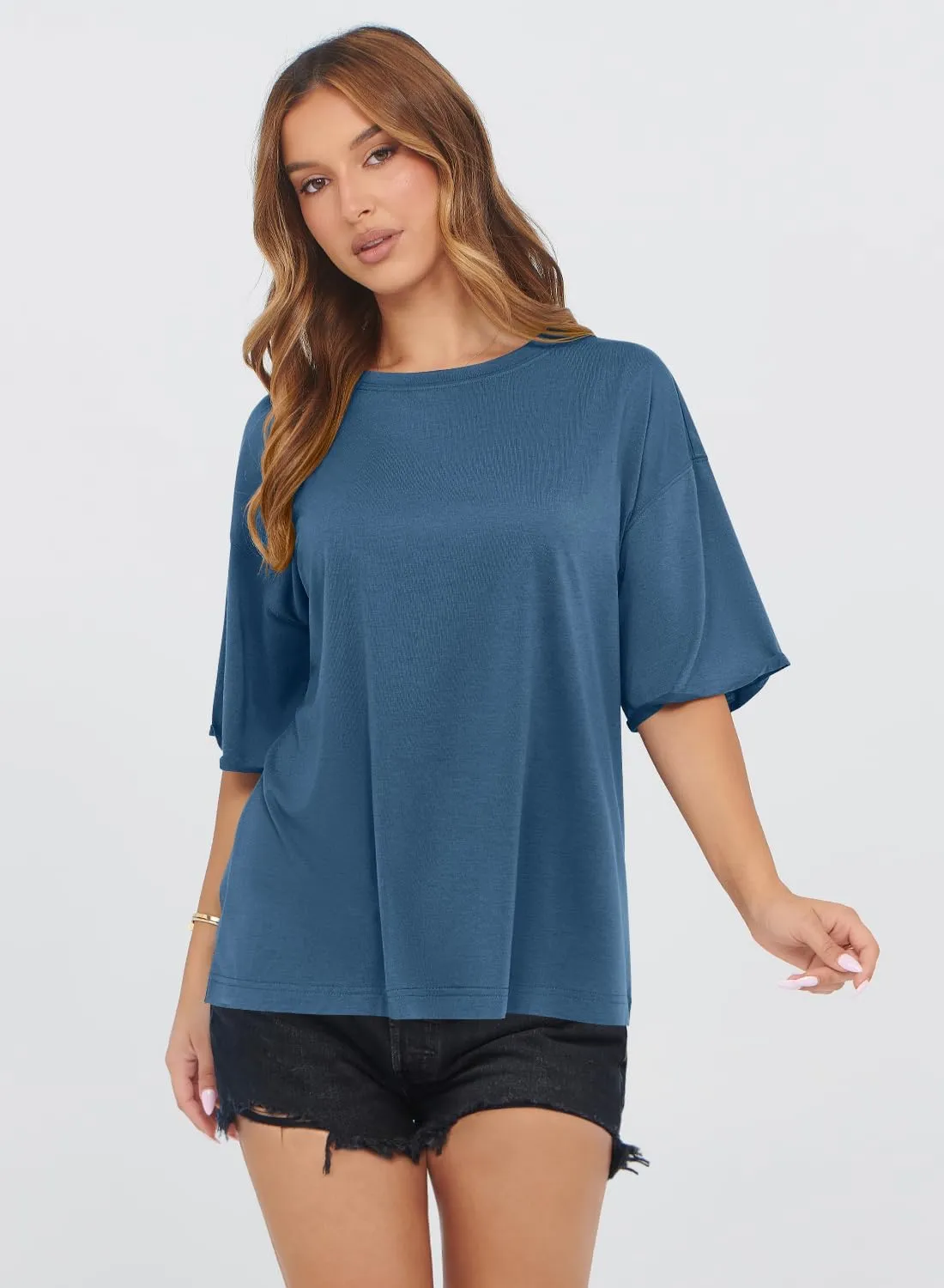 MIHOLL Women's Oversized T-Shirts Casual Short Sleeve Loose Fit Tops Tees Crewneck Summer Trendy Blouse