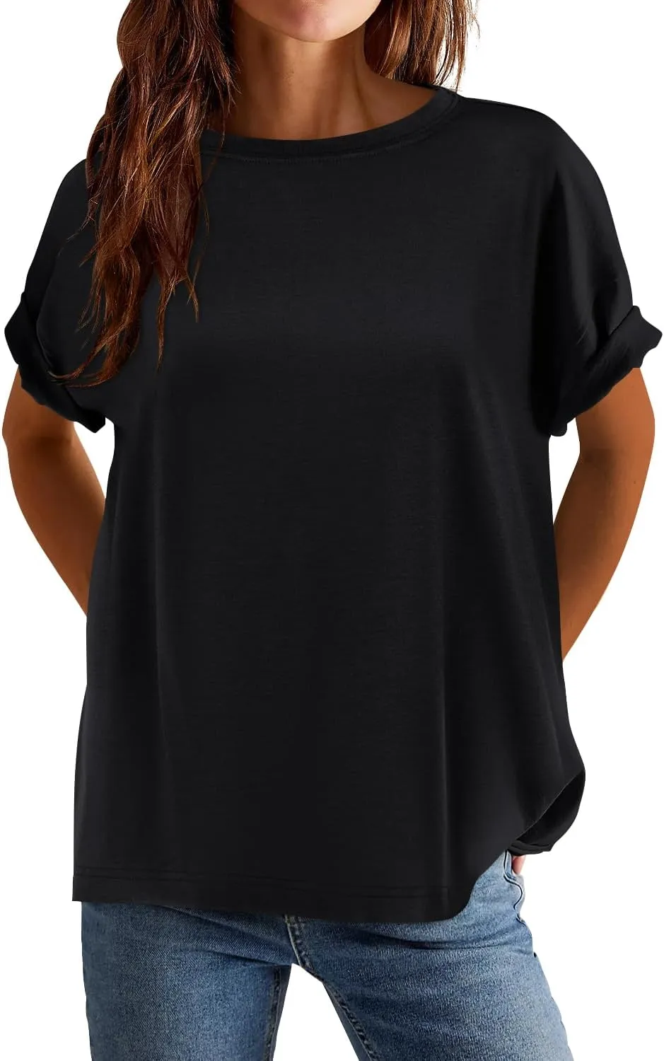 MIHOLL Women's Oversized T-Shirts Casual Short Sleeve Loose Fit Tops Tees Crewneck Summer Trendy Blouse