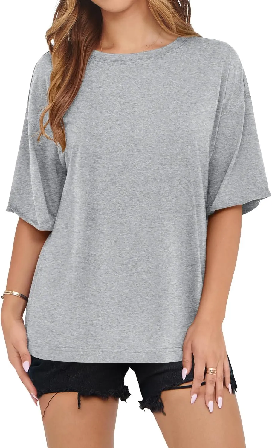 MIHOLL Women's Oversized T-Shirts Casual Short Sleeve Loose Fit Tops Tees Crewneck Summer Trendy Blouse