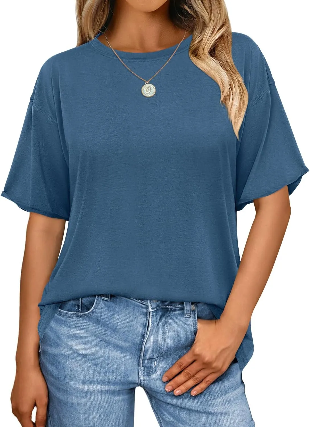MIHOLL Women's Oversized T-Shirts Casual Short Sleeve Loose Fit Tops Tees Crewneck Summer Trendy Blouse