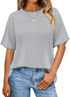 MIHOLL Women's Oversized T-Shirts Casual Short Sleeve Loose Fit Tops Tees Crewneck Summer Trendy Blouse