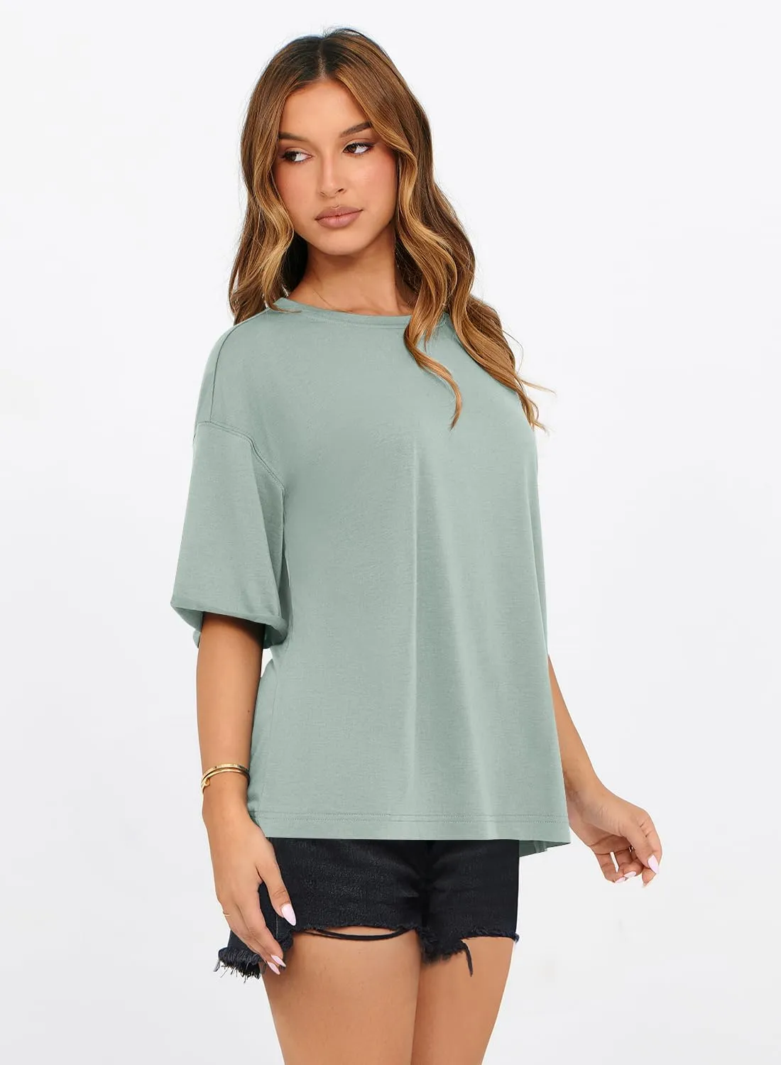 MIHOLL Women's Oversized T-Shirts Casual Short Sleeve Loose Fit Tops Tees Crewneck Summer Trendy Blouse