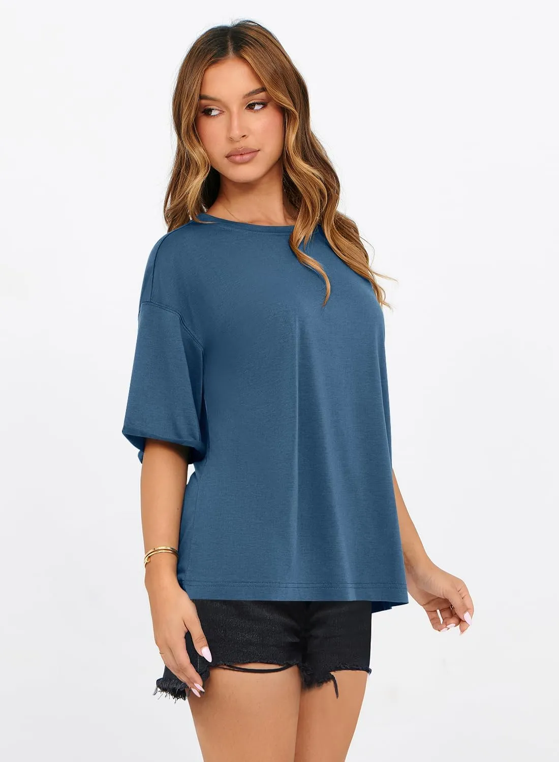 MIHOLL Women's Oversized T-Shirts Casual Short Sleeve Loose Fit Tops Tees Crewneck Summer Trendy Blouse