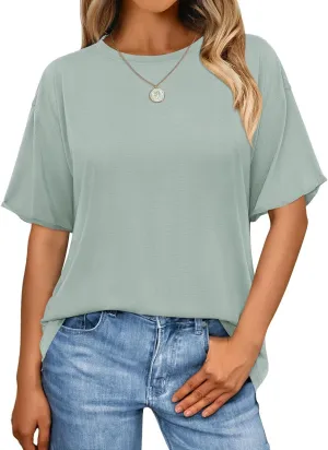 MIHOLL Women's Oversized T-Shirts Casual Short Sleeve Loose Fit Tops Tees Crewneck Summer Trendy Blouse