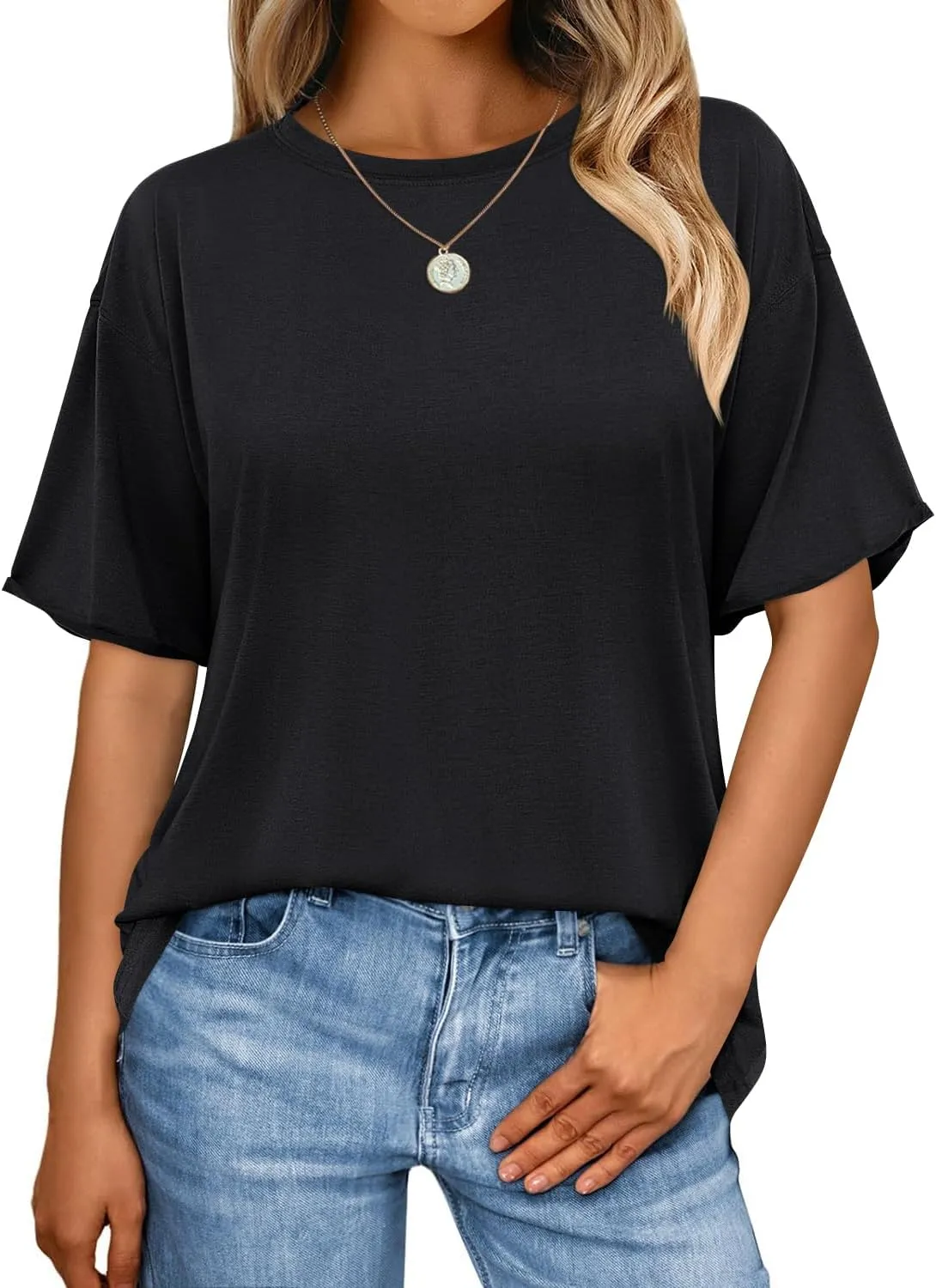 MIHOLL Women's Oversized T-Shirts Casual Short Sleeve Loose Fit Tops Tees Crewneck Summer Trendy Blouse