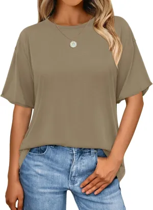 MIHOLL Women's Oversized T-Shirts Casual Short Sleeve Loose Fit Tops Tees Crewneck Summer Trendy Blouse