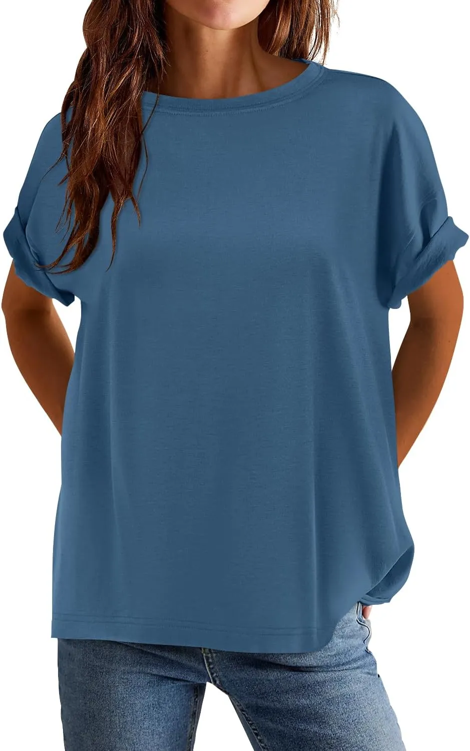 MIHOLL Women's Oversized T-Shirts Casual Short Sleeve Loose Fit Tops Tees Crewneck Summer Trendy Blouse