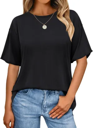 MIHOLL Women's Oversized T-Shirts Casual Short Sleeve Loose Fit Tops Tees Crewneck Summer Trendy Blouse