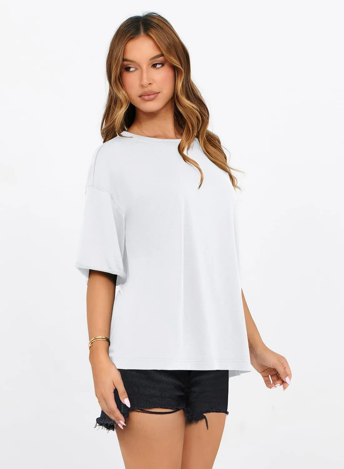 MIHOLL Women's Oversized T-Shirts Casual Short Sleeve Loose Fit Tops Tees Crewneck Summer Trendy Blouse