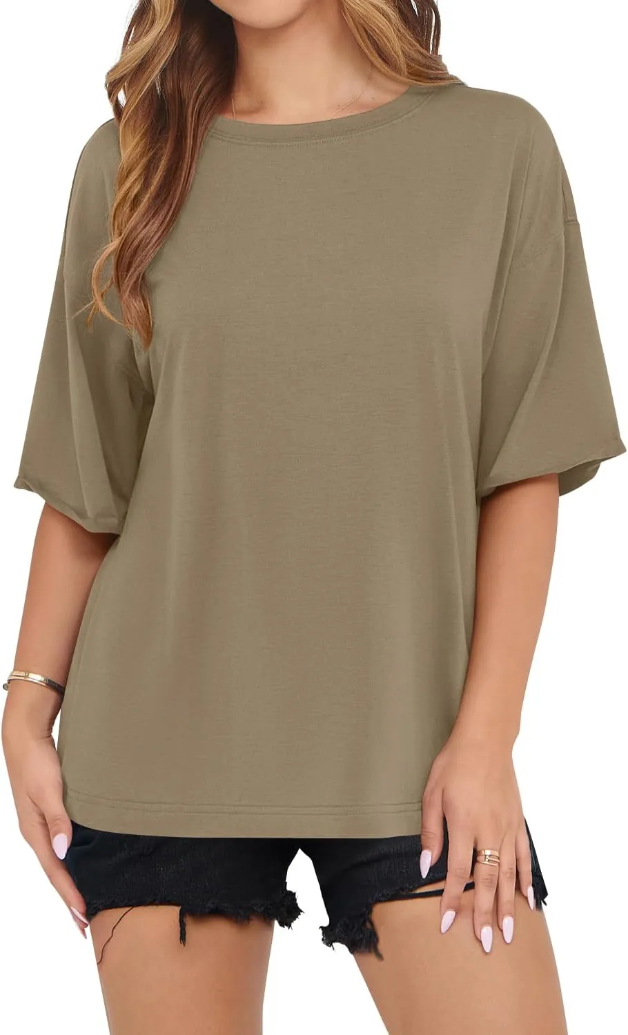 MIHOLL Women's Oversized T-Shirts Casual Short Sleeve Loose Fit Tops Tees Crewneck Summer Trendy Blouse