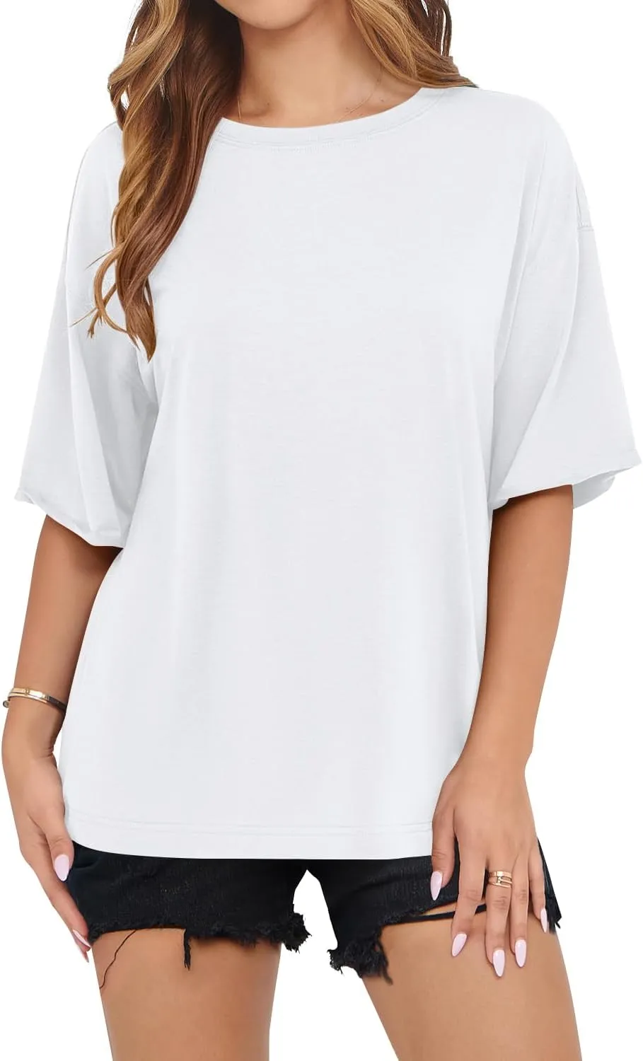 MIHOLL Women's Oversized T-Shirts Casual Short Sleeve Loose Fit Tops Tees Crewneck Summer Trendy Blouse