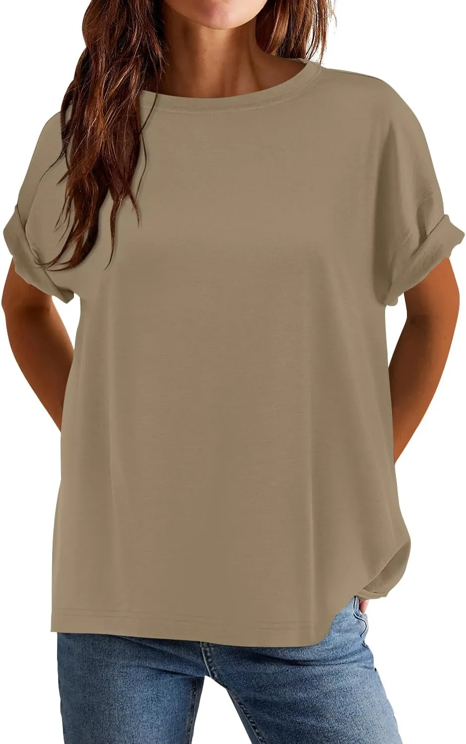 MIHOLL Women's Oversized T-Shirts Casual Short Sleeve Loose Fit Tops Tees Crewneck Summer Trendy Blouse