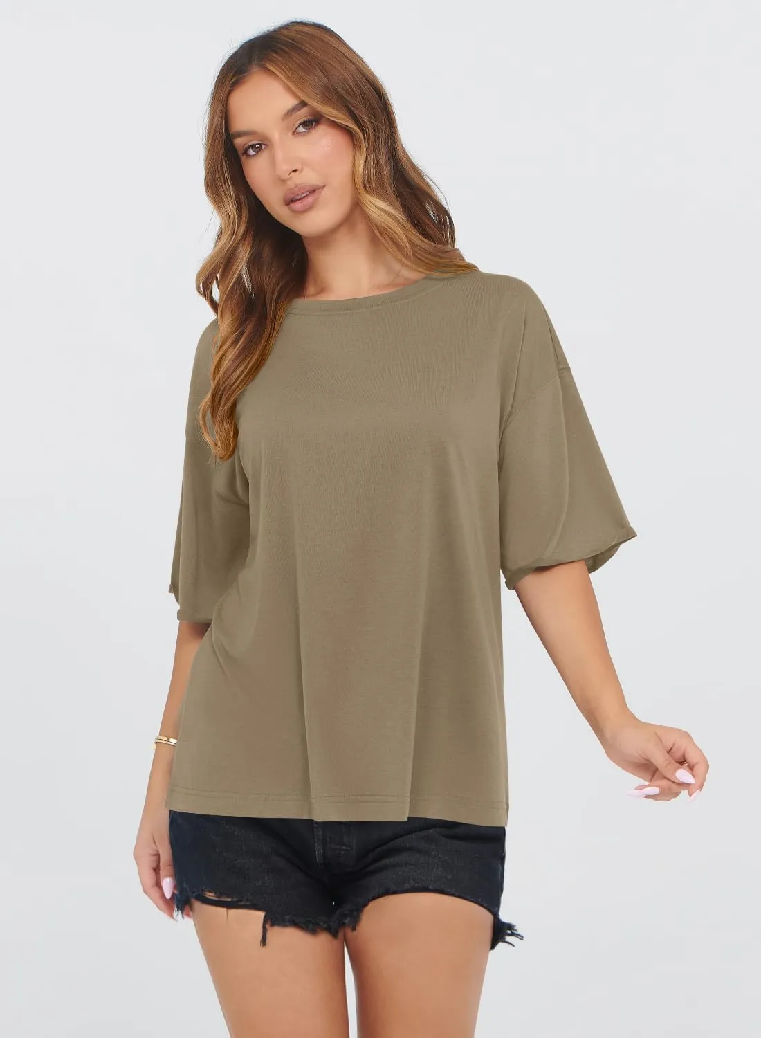 MIHOLL Women's Oversized T-Shirts Casual Short Sleeve Loose Fit Tops Tees Crewneck Summer Trendy Blouse