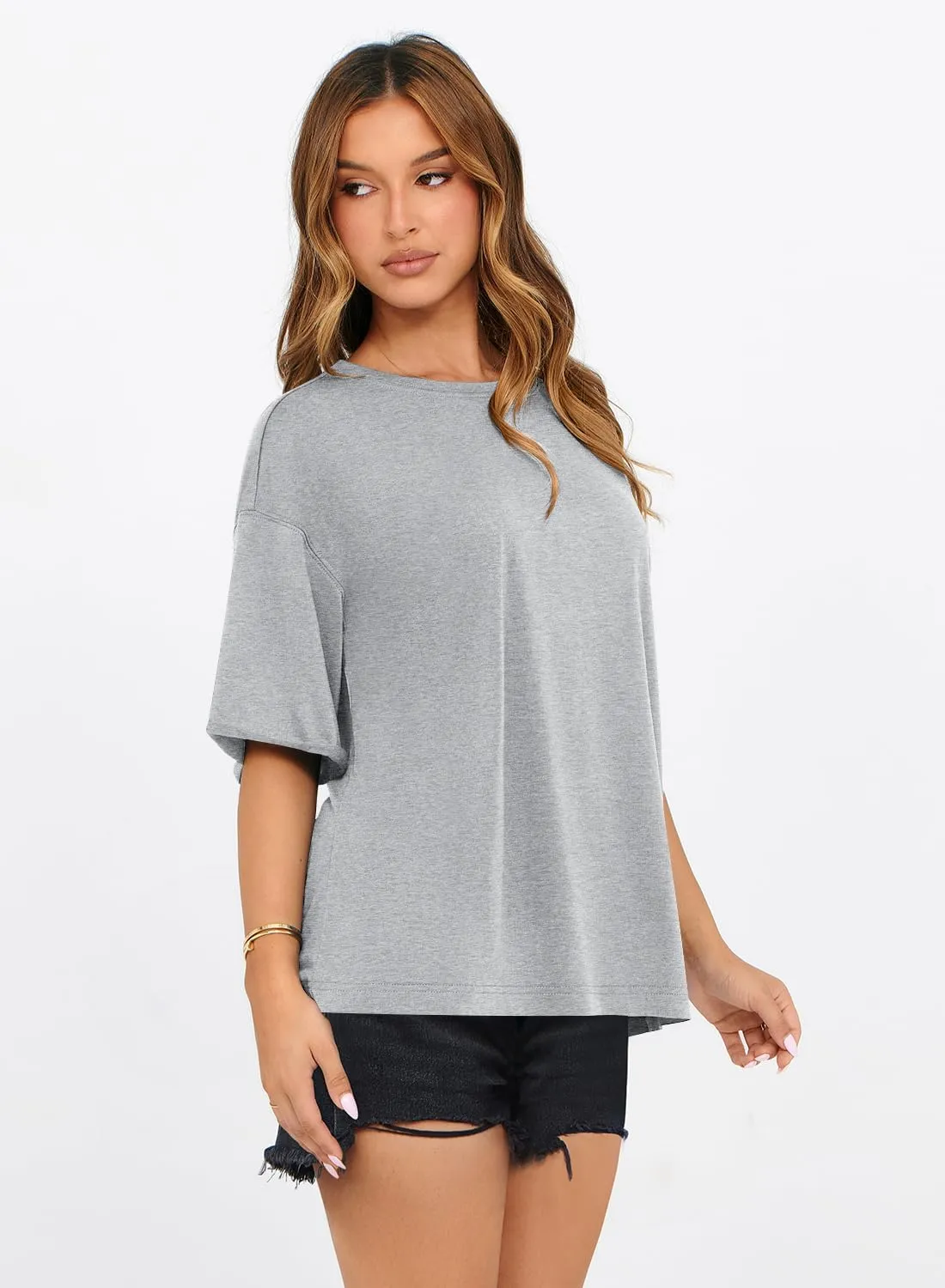 MIHOLL Women's Oversized T-Shirts Casual Short Sleeve Loose Fit Tops Tees Crewneck Summer Trendy Blouse