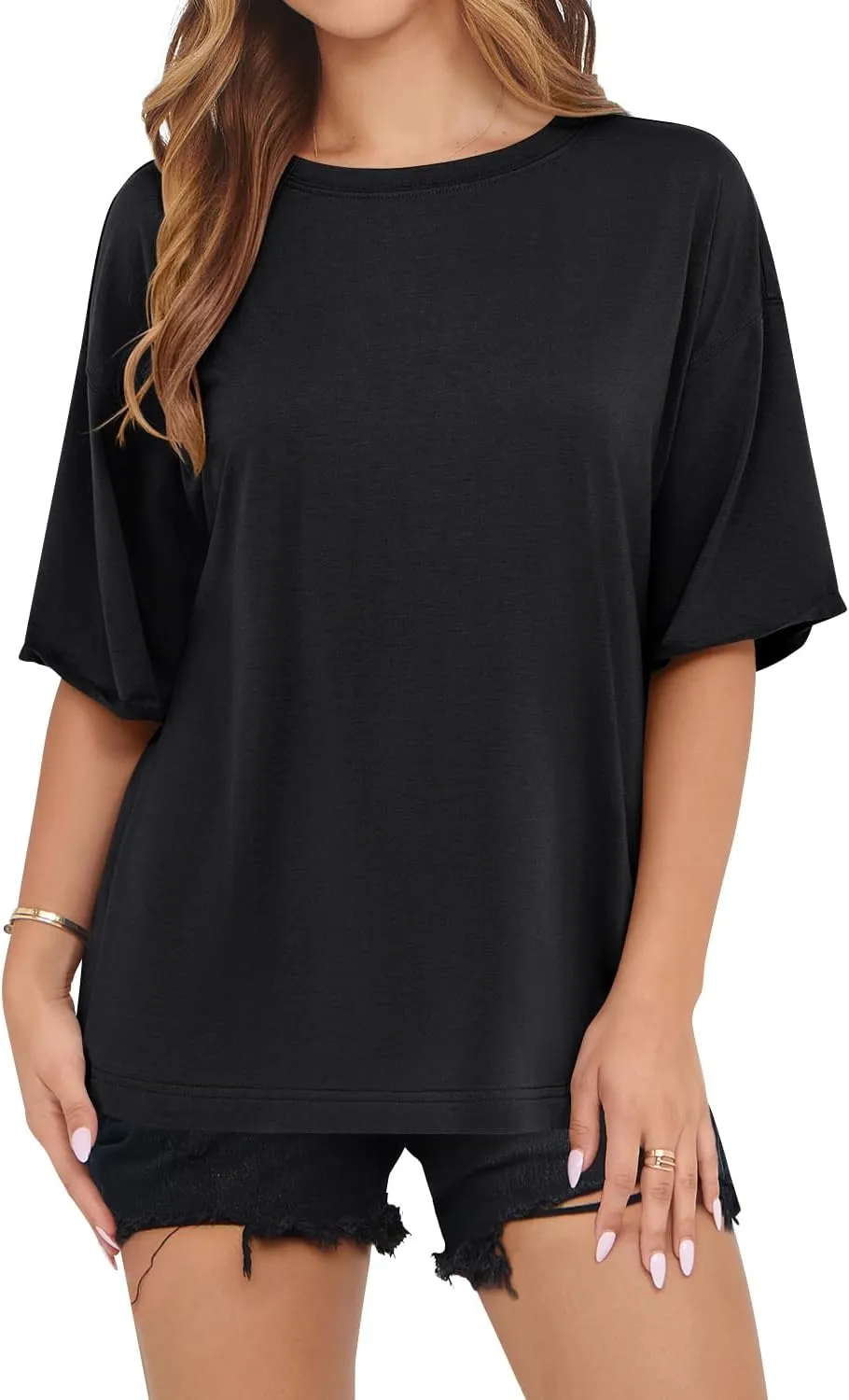MIHOLL Women's Oversized T-Shirts Casual Short Sleeve Loose Fit Tops Tees Crewneck Summer Trendy Blouse