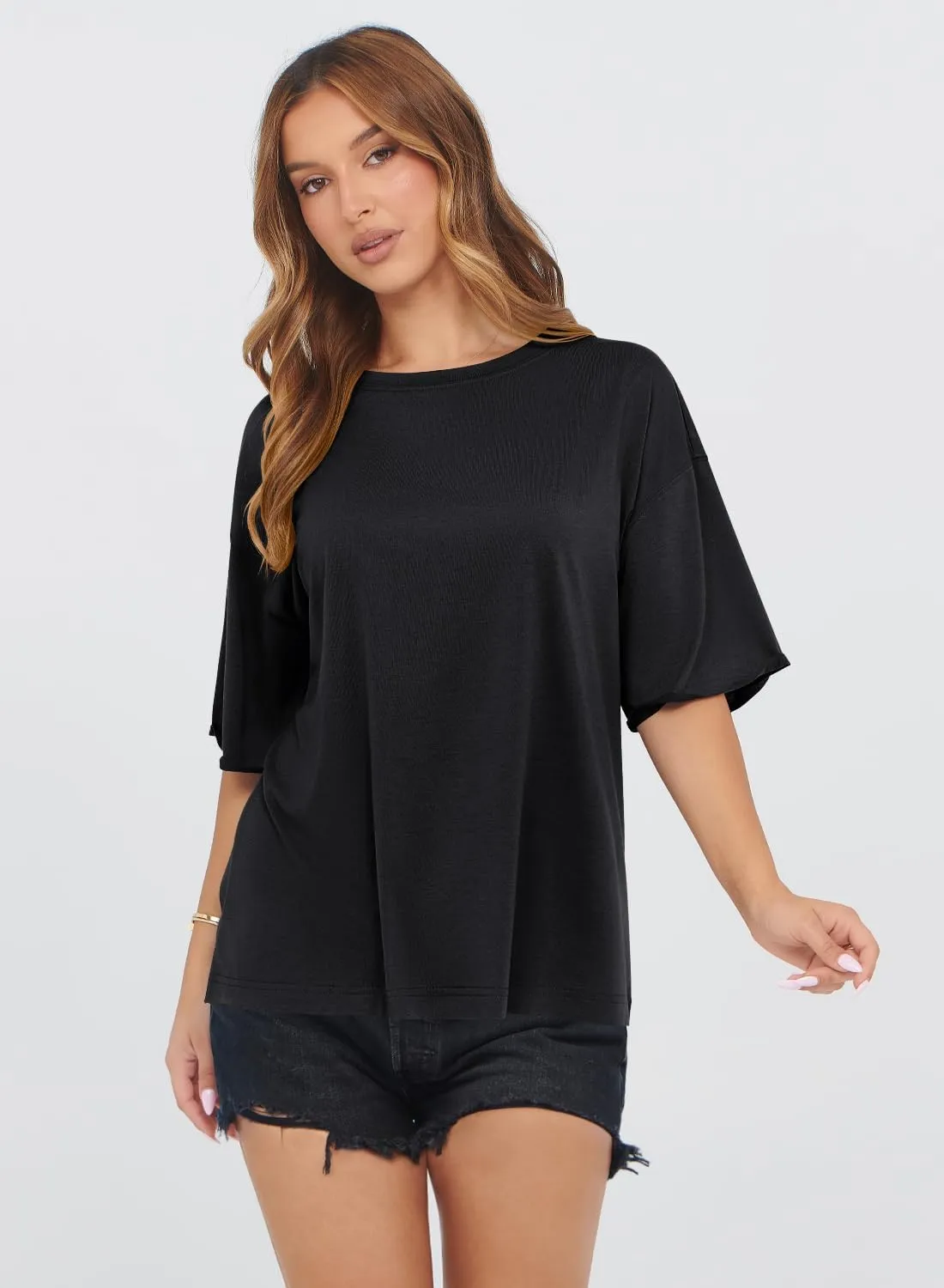 MIHOLL Women's Oversized T-Shirts Casual Short Sleeve Loose Fit Tops Tees Crewneck Summer Trendy Blouse