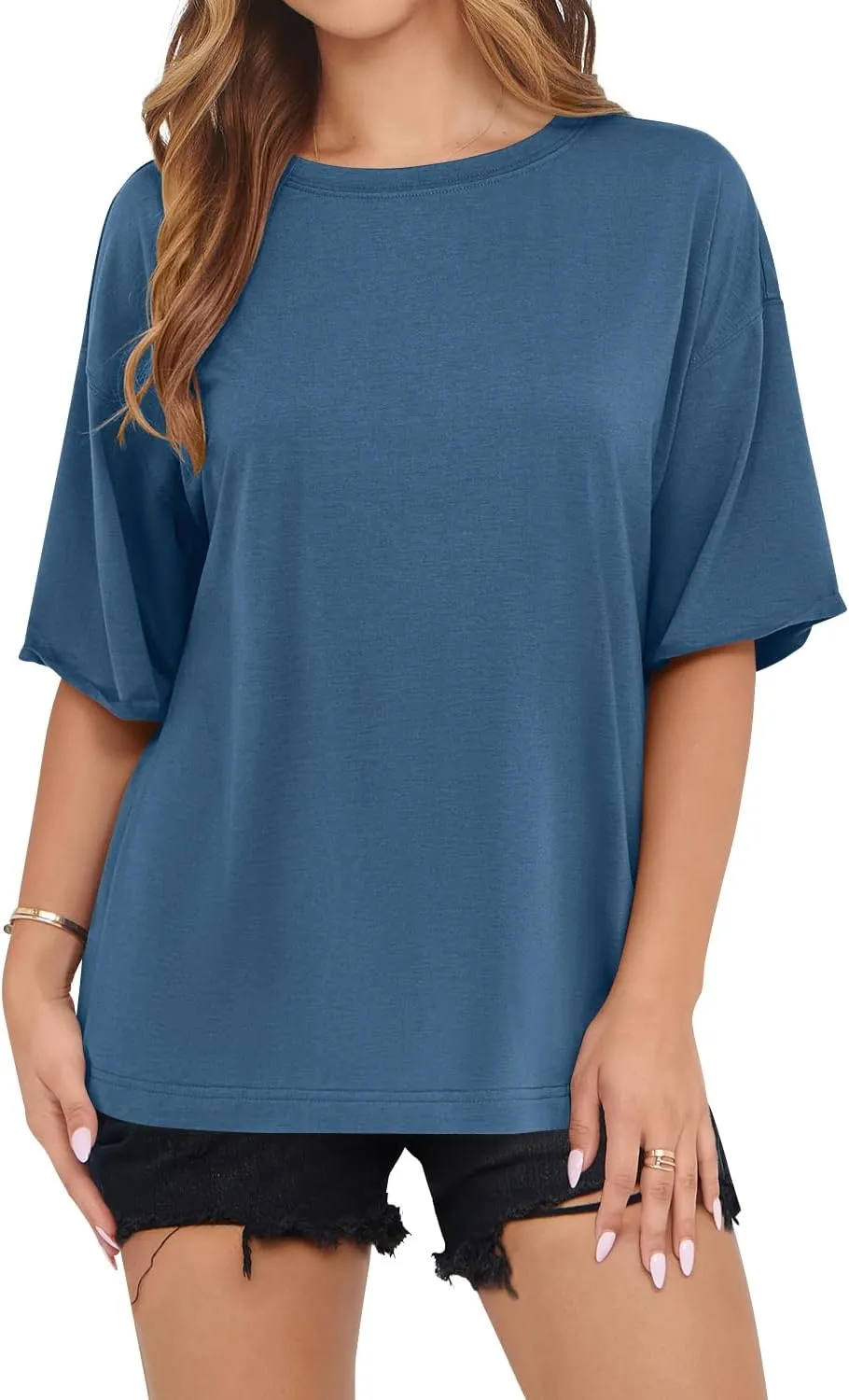 MIHOLL Women's Oversized T-Shirts Casual Short Sleeve Loose Fit Tops Tees Crewneck Summer Trendy Blouse