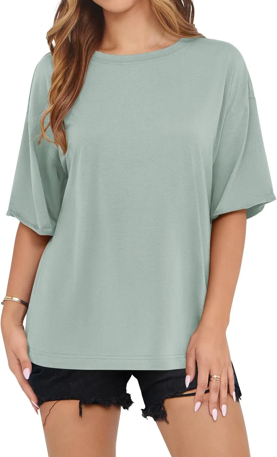 MIHOLL Women's Oversized T-Shirts Casual Short Sleeve Loose Fit Tops Tees Crewneck Summer Trendy Blouse