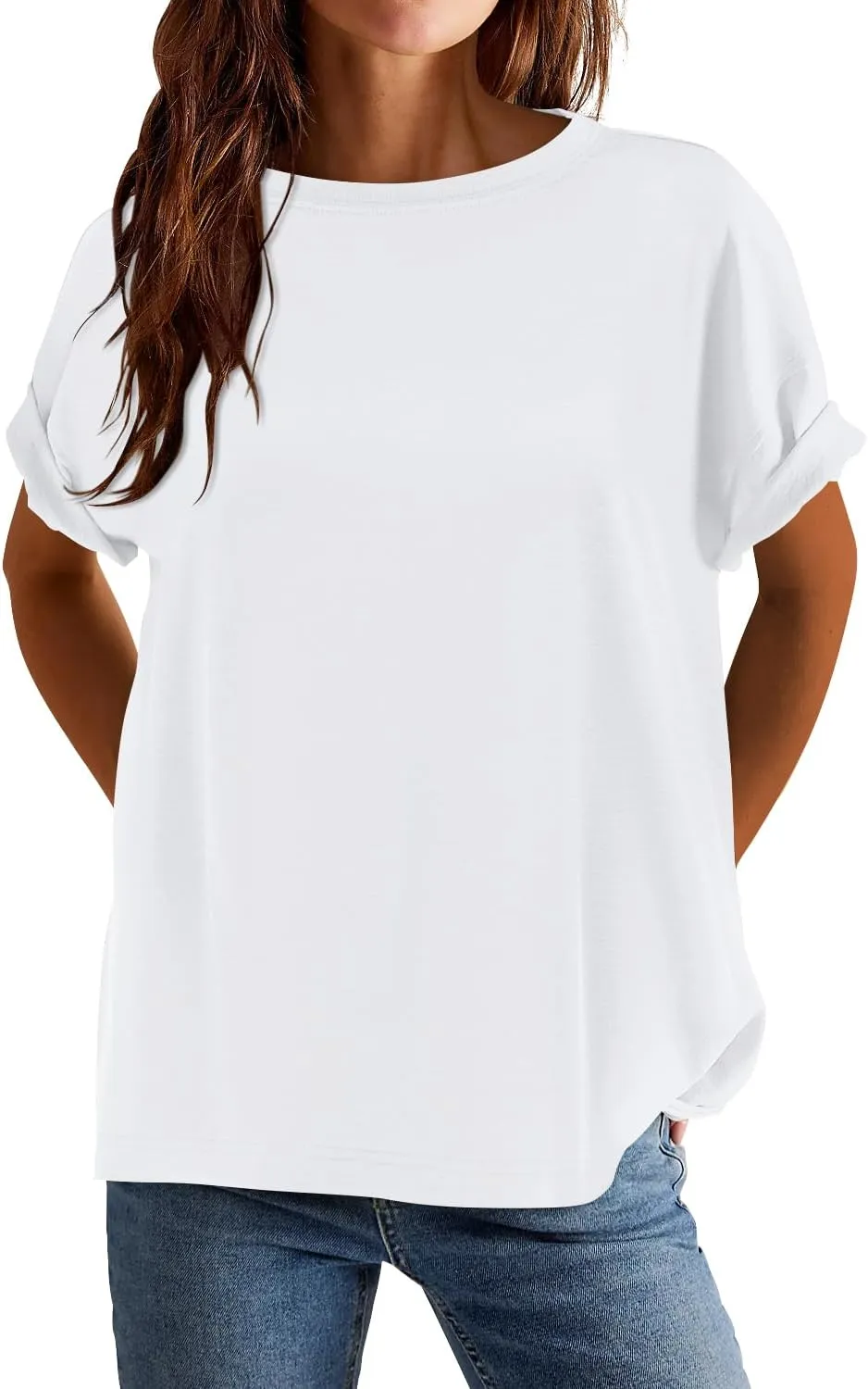 MIHOLL Women's Oversized T-Shirts Casual Short Sleeve Loose Fit Tops Tees Crewneck Summer Trendy Blouse