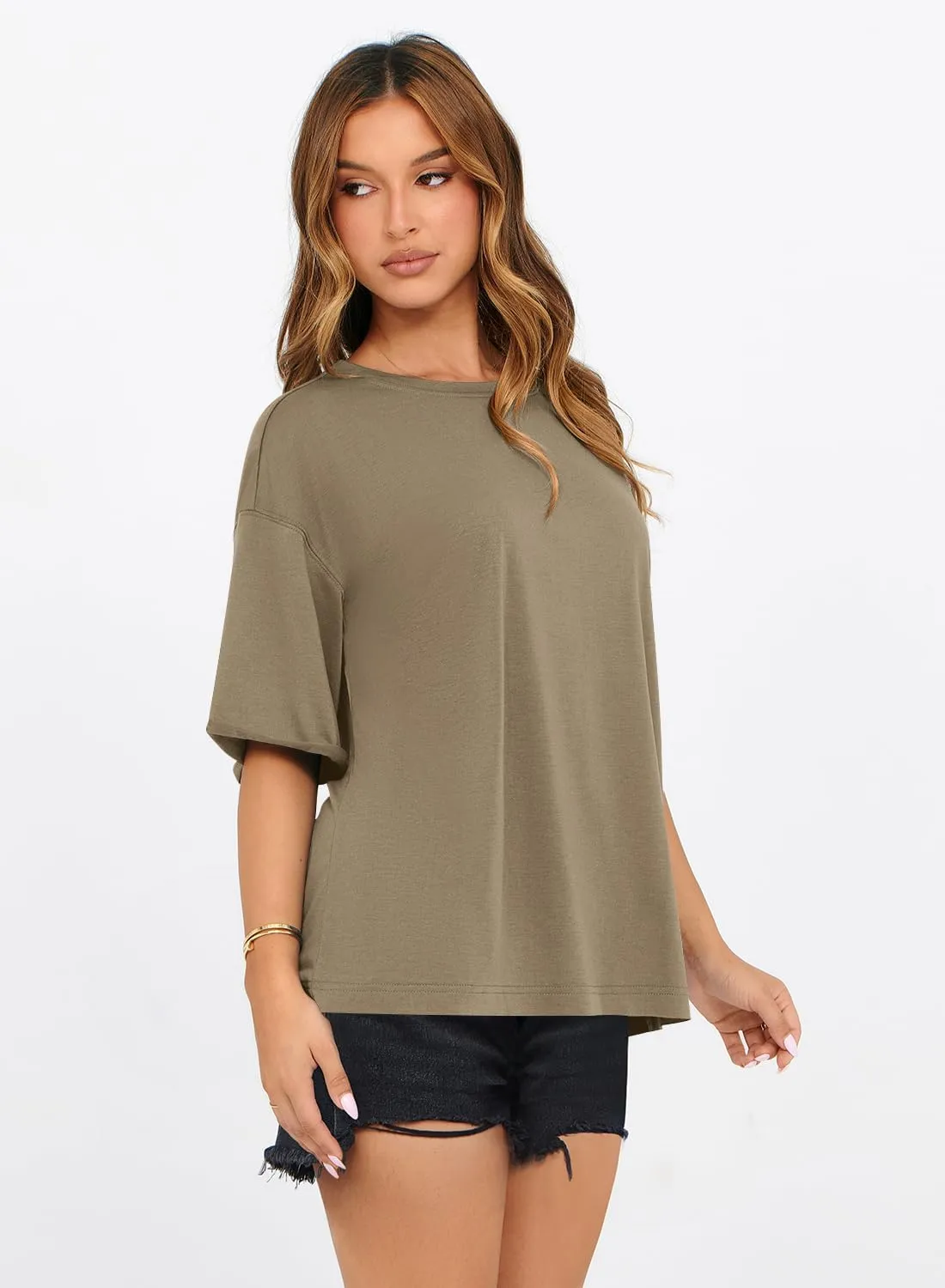 MIHOLL Women's Oversized T-Shirts Casual Short Sleeve Loose Fit Tops Tees Crewneck Summer Trendy Blouse