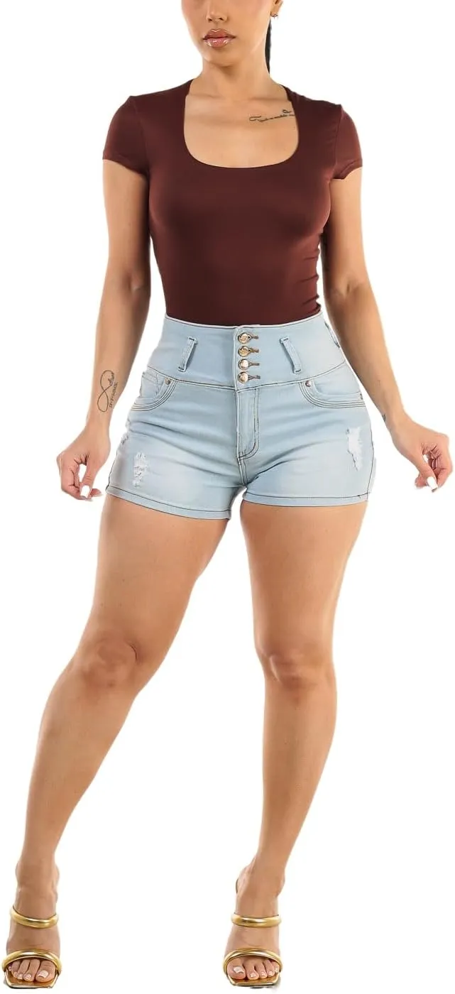 Moda Xpress Butt Lifting Denim Shorts for Women - Mid - High Waisted Shorts - Levanta Cola